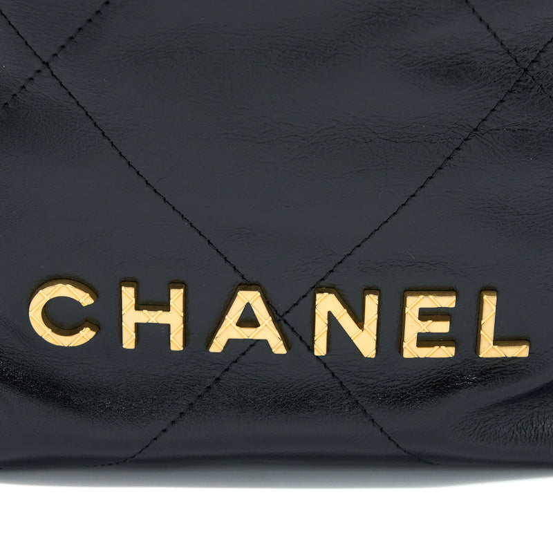 Chanel 23S Mini 22 Bag With Pearl Shiny Calfskin Black Brushed GHW (Microchip)