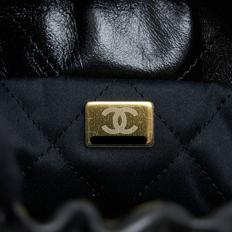 Chanel 23S Mini 22 Bag With Pearl Shiny Calfskin Black Brushed GHW (Microchip)