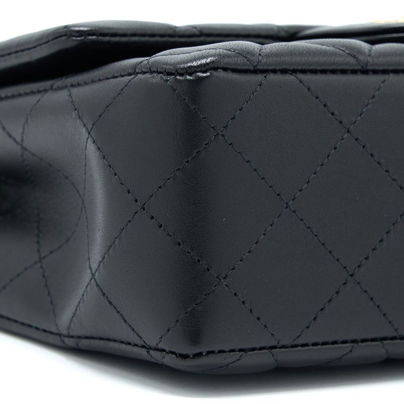 Chanel Mini Rectangular Flap Bag Lambskin Black LGHW (Microchip)