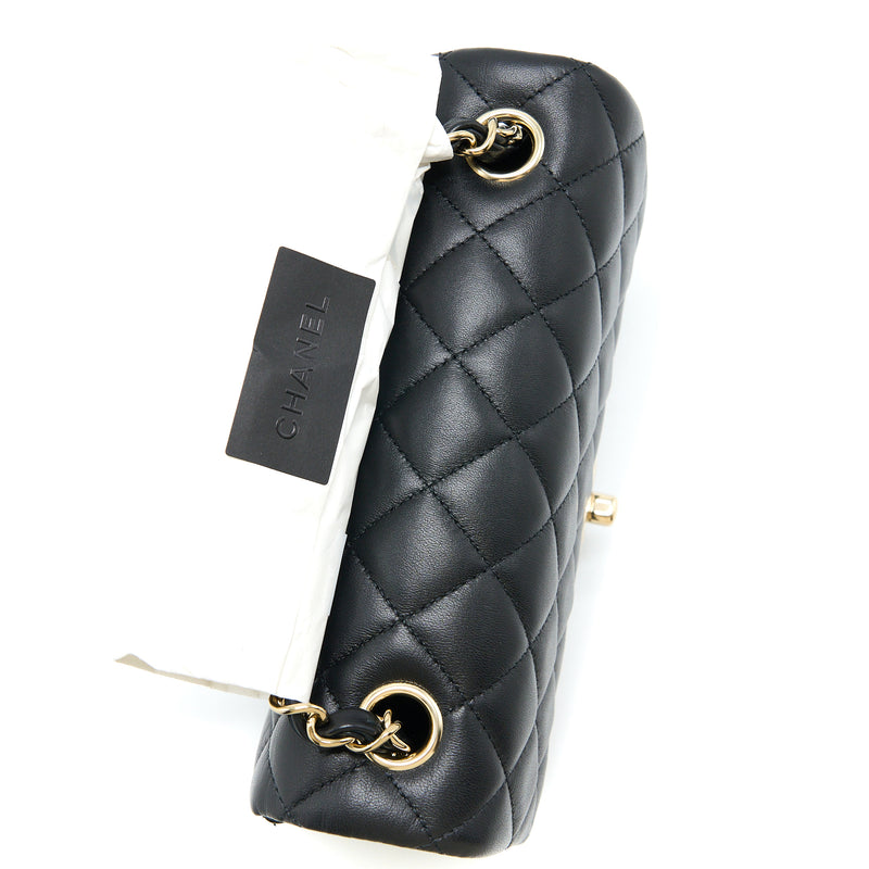 Chanel Mini Rectangular Flap Bag Lambskin Black LGHW (Microchip)