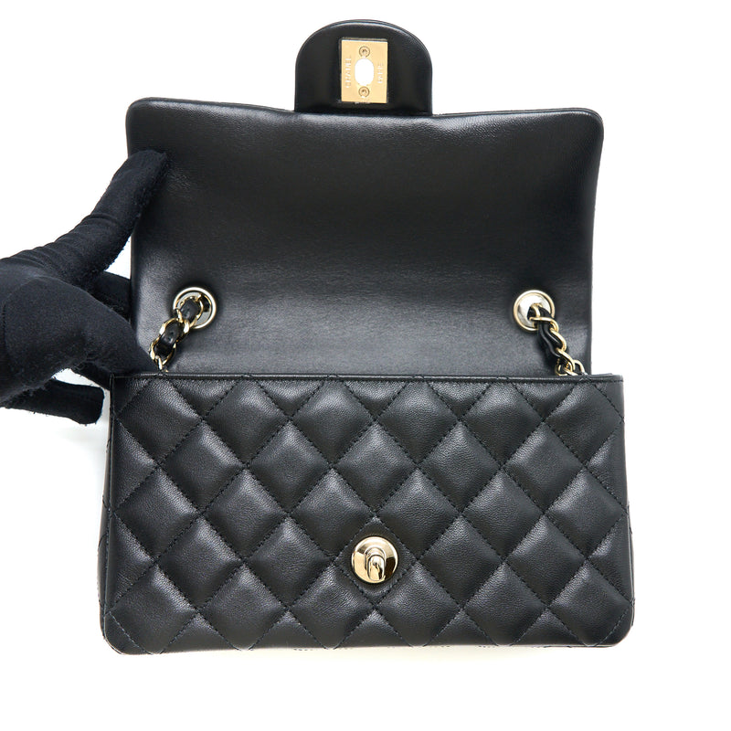 Chanel Mini Rectangular Flap Bag Lambskin Black LGHW (Microchip)