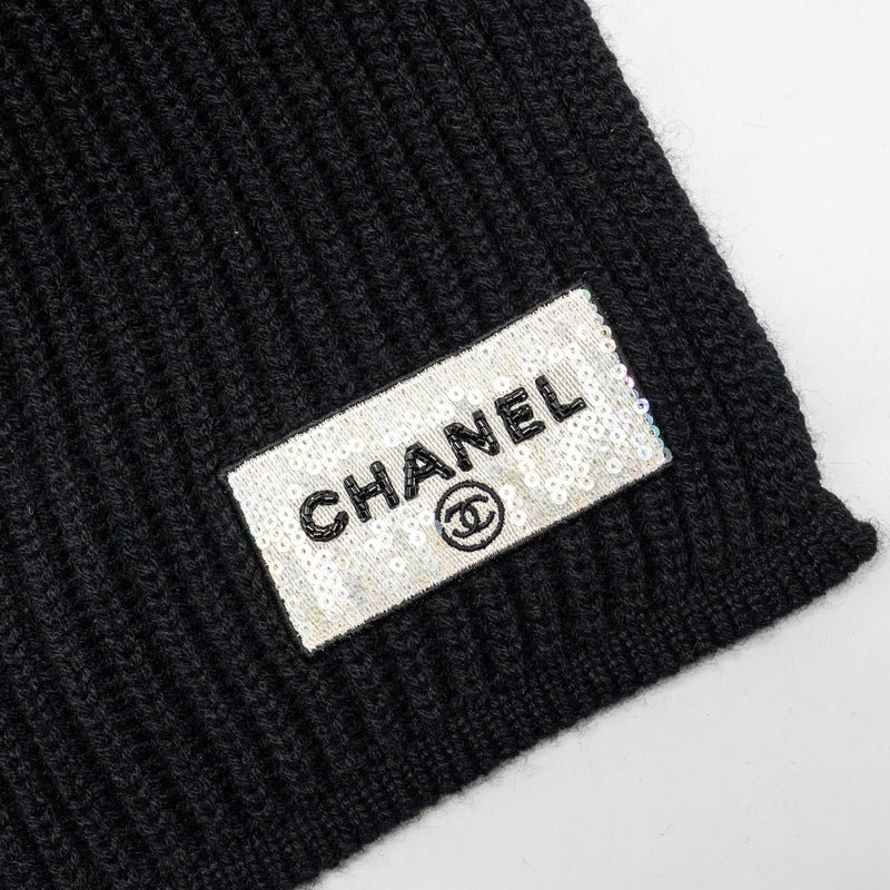 Chanel Letter and CC Logo Scarf Cashmere Black