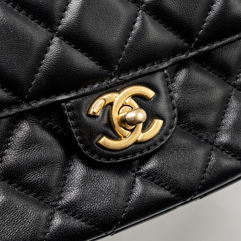 Chanel 24c Top Handle Flap Bag Quilted Lambskin Black GHW (microchip)