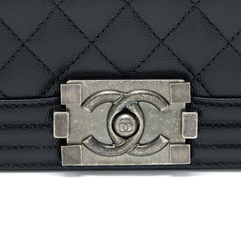 Chanel Small Boy Bag Caviar Black Ruthenium SHW (Microchip)