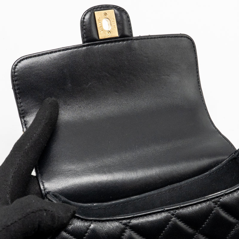 Chanel 24c Top Handle Flap Bag Quilted Lambskin Black GHW (microchip)