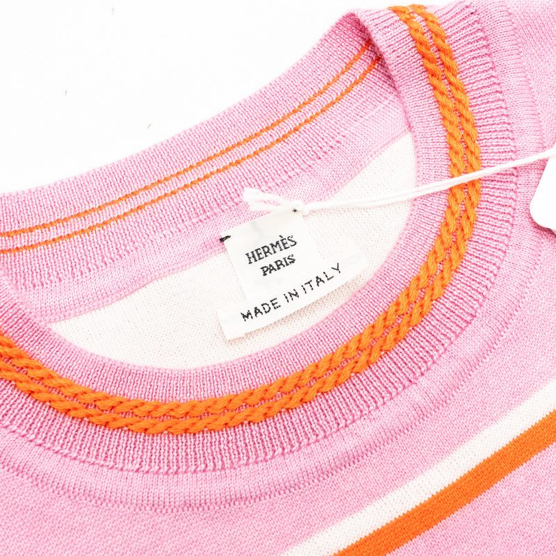 Hermes size 34 short sleeve sweater cashmere / silk pink multicolour