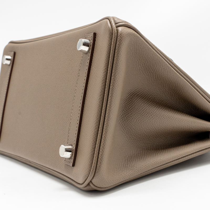 Hermes birkin 25 Epsom etoupe / gris pale / ebene SHW stamp B