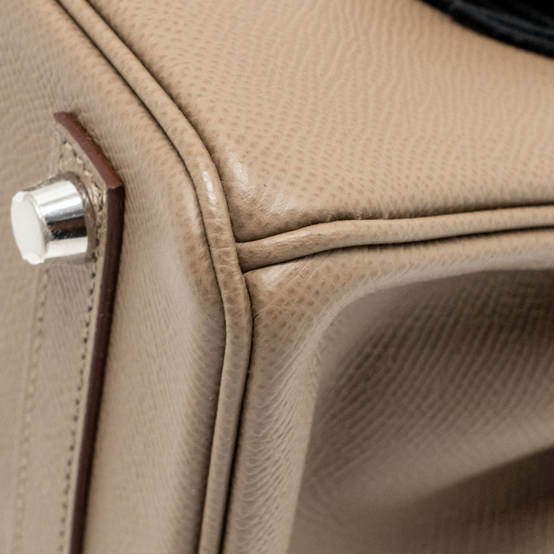 Hermes birkin 25 Epsom etoupe / gris pale / ebene SHW stamp B