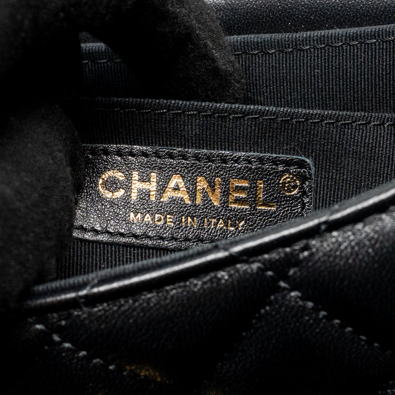 Chanel 24c Top Handle Flap Bag Quilted Lambskin Black GHW (microchip)