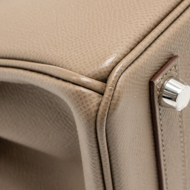 Hermes birkin 25 Epsom etoupe / gris pale / ebene SHW stamp B