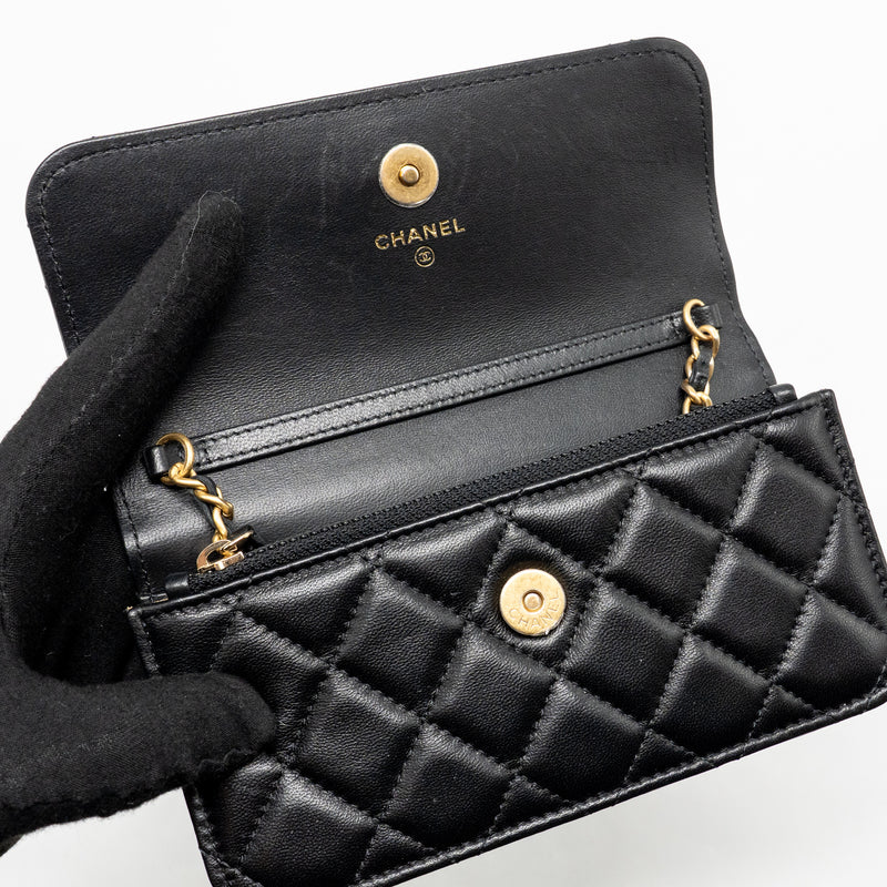 Chanel Pearl Crush Mini Wallet On Chain Lambskin Black GHW (microchip)