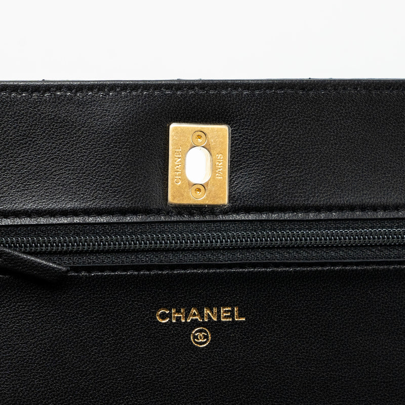 Chanel pearl crush wallet on chain lambskin BLACK GHW (microchip)