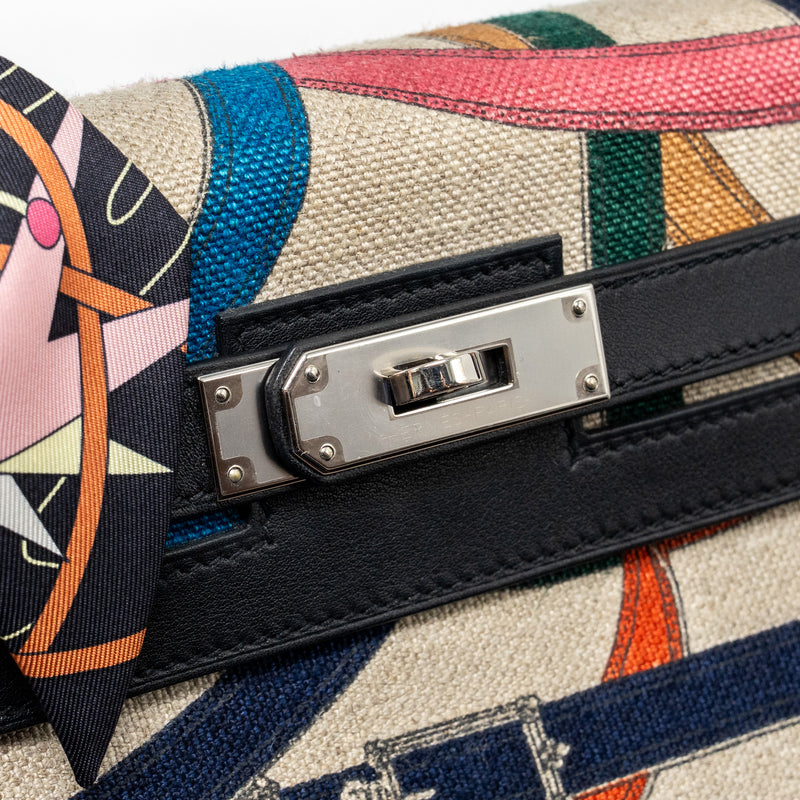 Hermes Kelly 32 limited edition Toile de washed canvas / swift leather black / cavalcadour print SHW stamp A