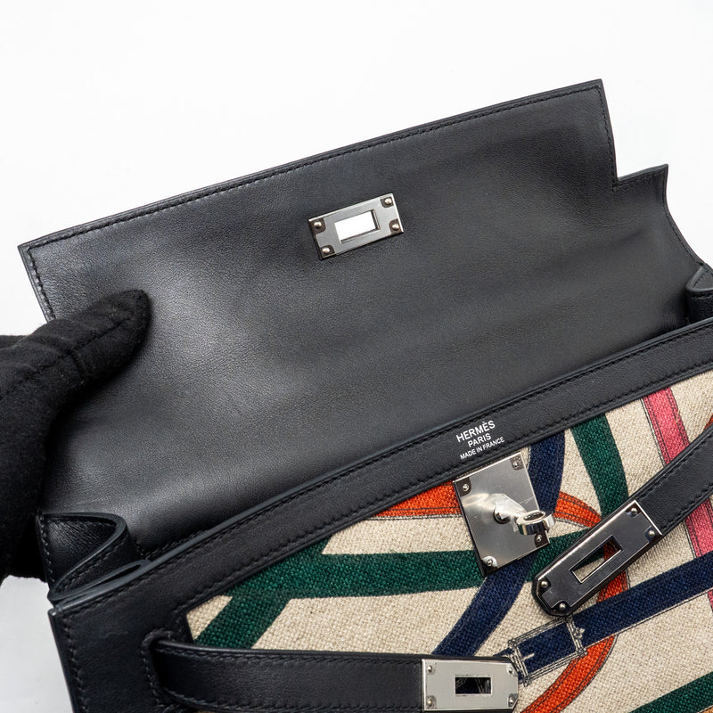 Hermes Kelly 32 limited edition Toile de washed canvas / swift leather black / cavalcadour print SHW stamp A