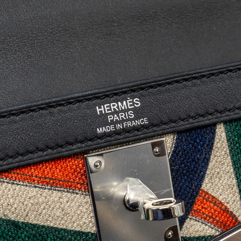Hermes Kelly 32 limited edition Toile de washed canvas / swift leather black / cavalcadour print SHW stamp A