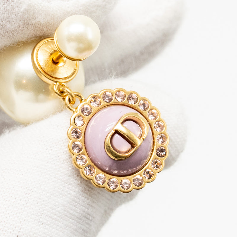 Dior Tribales Pearl Earrings Crystal Pink Gold Tone