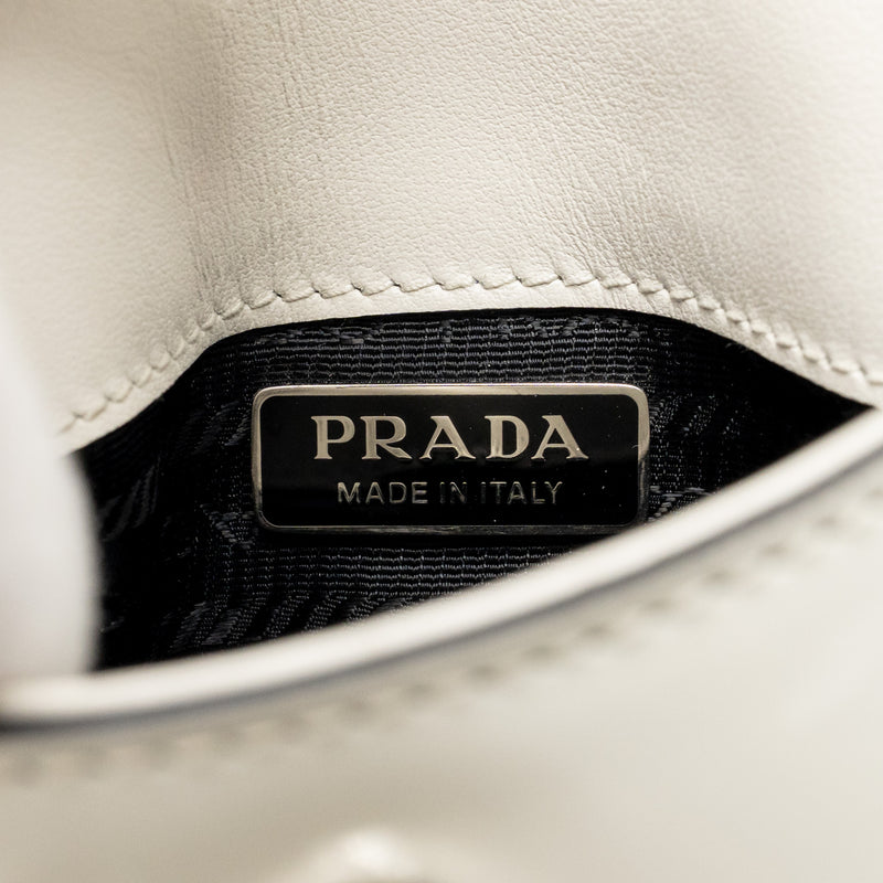 Prada Mini Cleo Shoulder Bag Brushed Leather White SHW