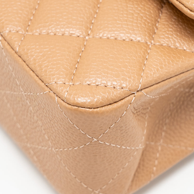 Chanel Medium Classic Double Flap Bag Caviar Dark Beige LGHW
