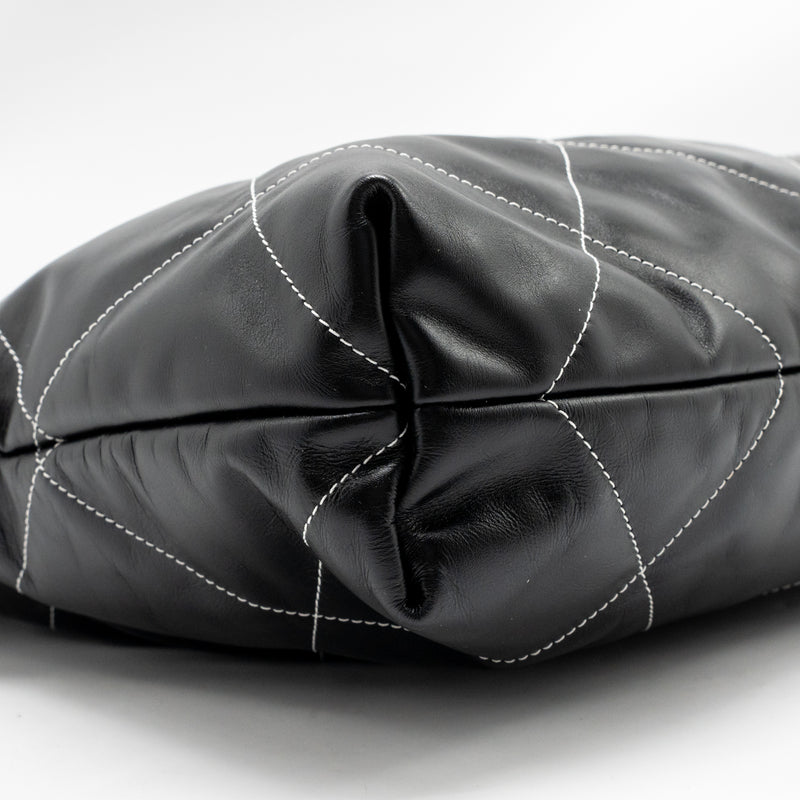 Chanel Small 22 Bag White Stitching Calfskin Black GHW (Microchip)