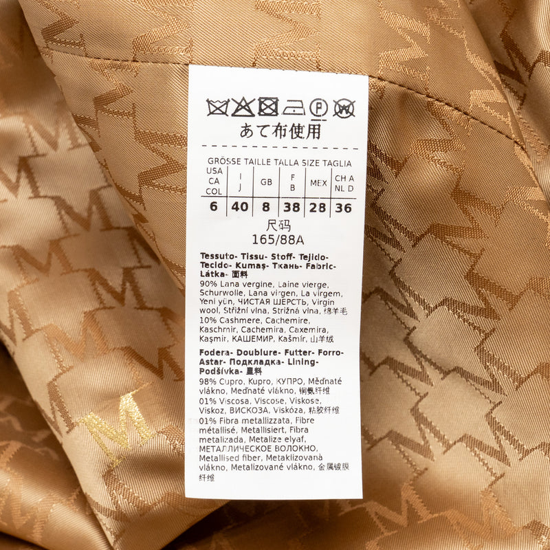 Maxmara Size 38 Long Icon Coat Ecru Wool/Cashmere