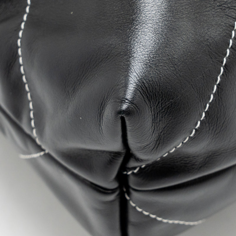 Chanel Small 22 Bag White Stitching Calfskin Black GHW (Microchip)