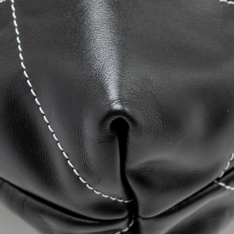 Chanel Small 22 Bag White Stitching Calfskin Black GHW (Microchip)