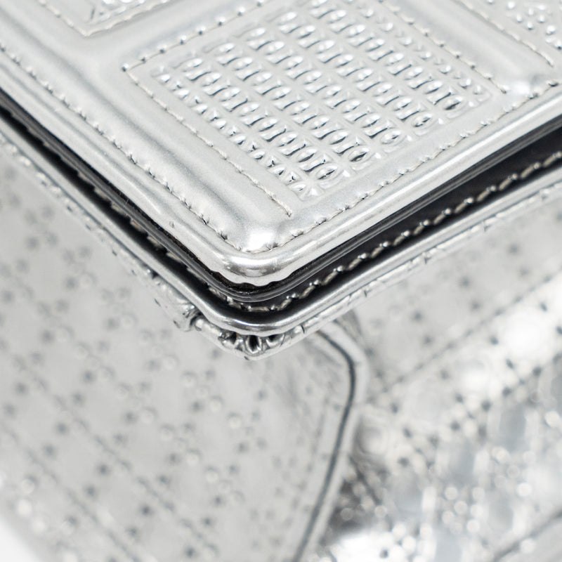 Dior Diorama Flap Bag Patent Micro-Cannage Leather Metallic Silver SHW