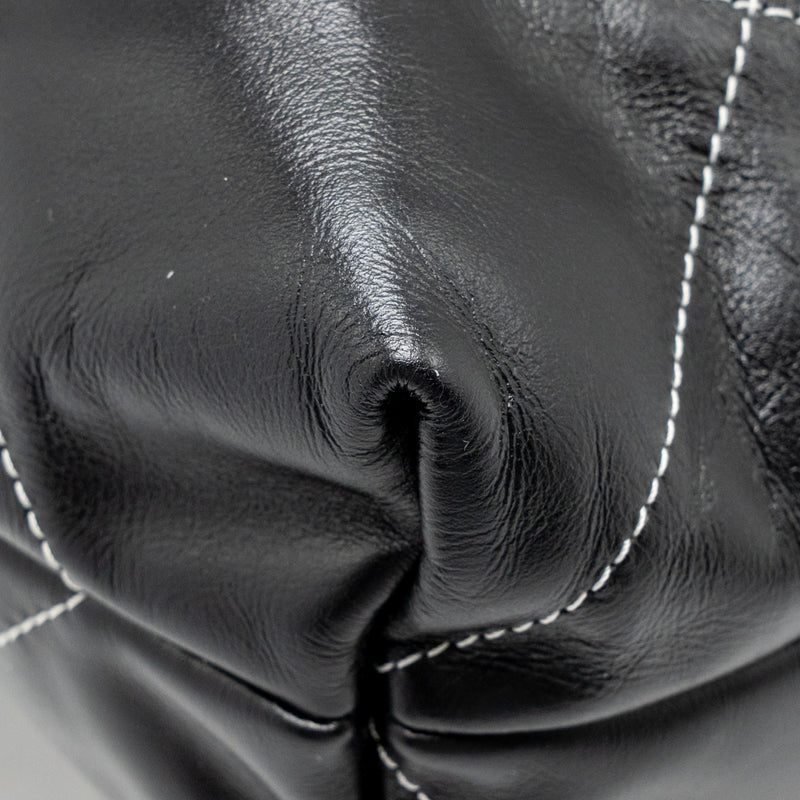 Chanel Small 22 Bag White Stitching Calfskin Black GHW (Microchip)