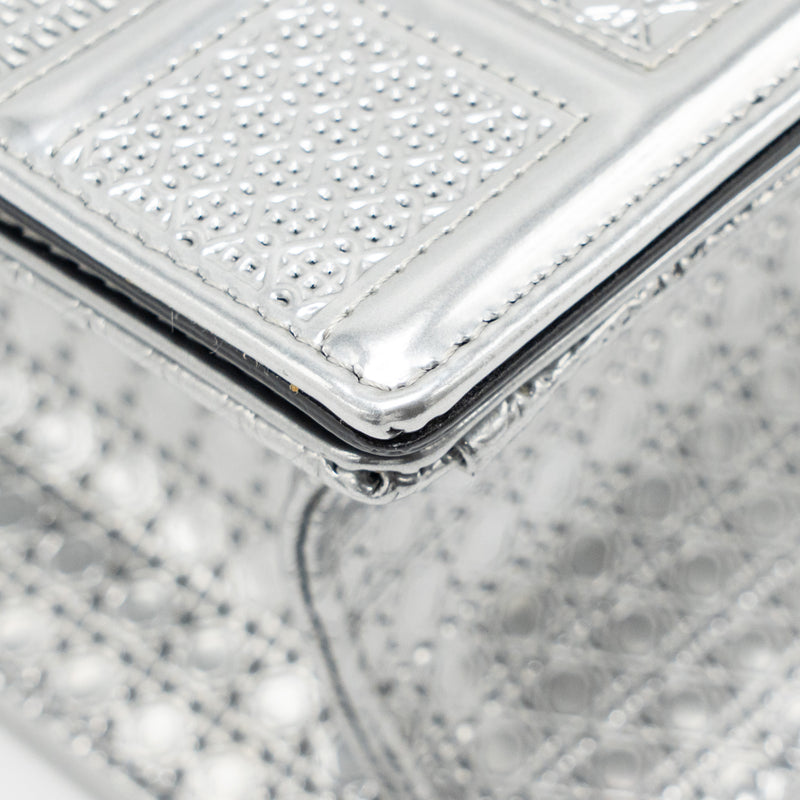 Dior Diorama Flap Bag Patent Micro-Cannage Leather Metallic Silver SHW