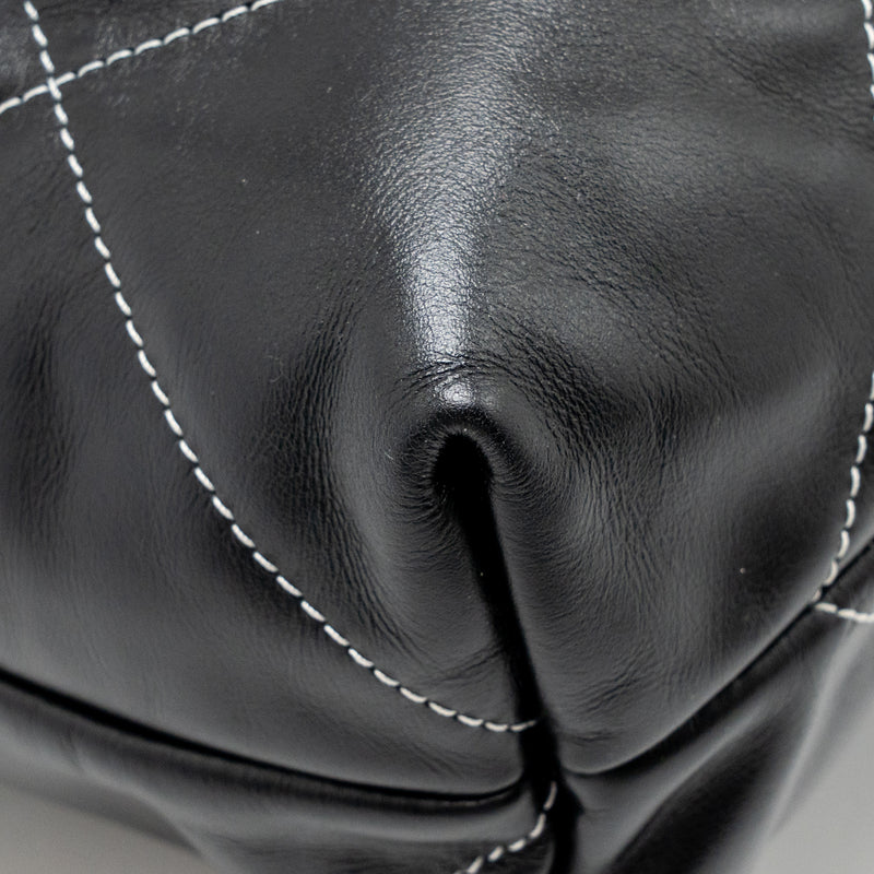 Chanel Small 22 Bag White Stitching Calfskin Black GHW (Microchip)