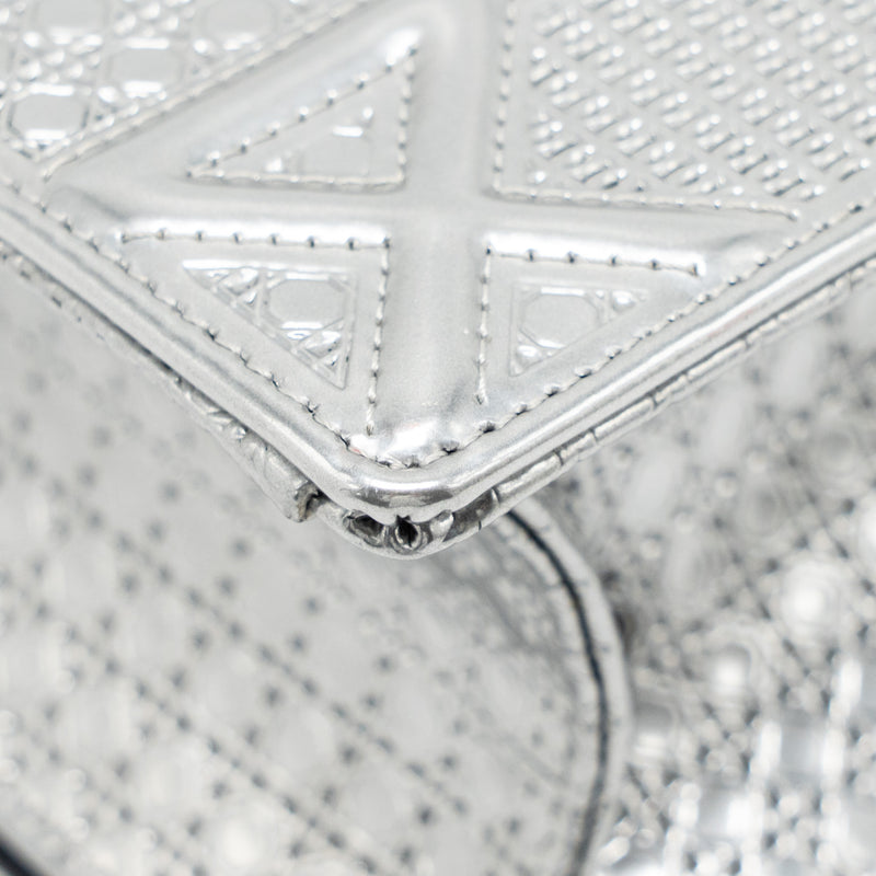 Dior Diorama Flap Bag Patent Micro-Cannage Leather Metallic Silver SHW