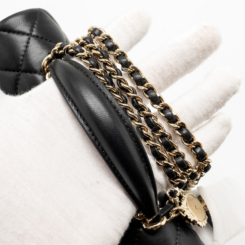 Chanel Top handle mini rectangular flap bag with lion charm lambskin black LGHW (microchip)