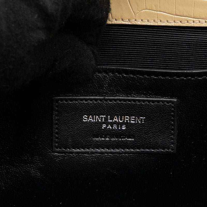 Saint Laurent Kate Clutch Croc Embossed Leather Beige SHW