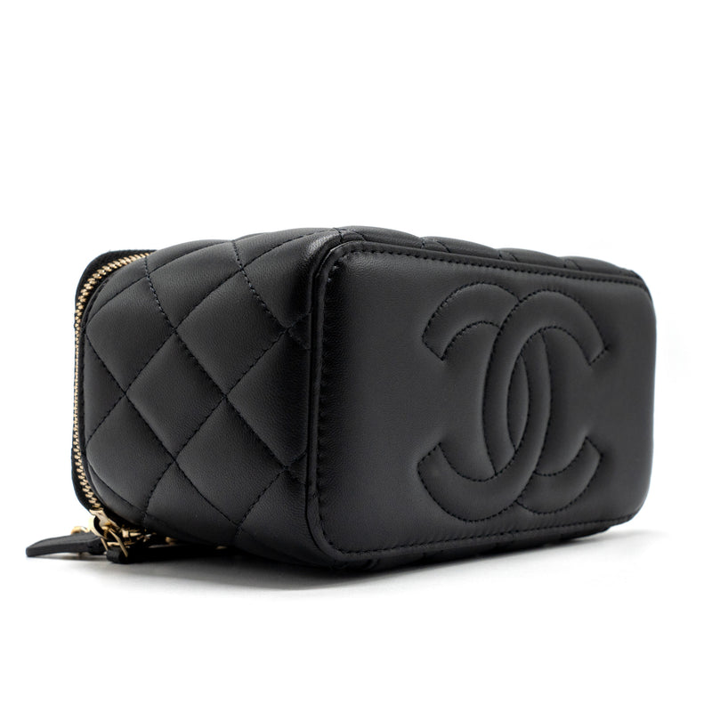 Chanel top handle long vanity with chain lambskin black GHW (microchip)