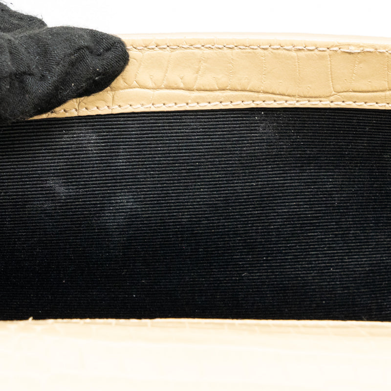 Saint Laurent Kate Clutch Croc Embossed Leather Beige SHW