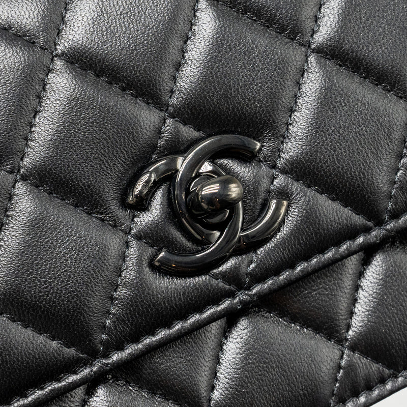 Chanel Top Handle flap wallet with chain lambskin so black (microchip)