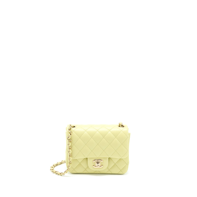 CHANEL 23C Light Green Lamb Skin Classic Quilted Square Mini Flap