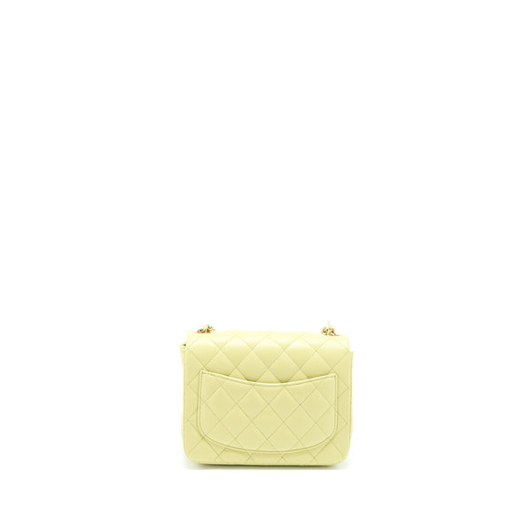 Chanel 23C Mini Square Flap Bag Lambskin Light Green LGHW (Microchip)