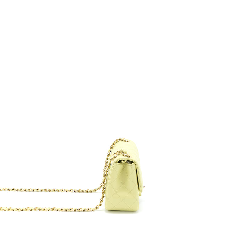 Chanel 23C Mini Square Flap Bag Lambskin Light Green LGHW (Microchip)