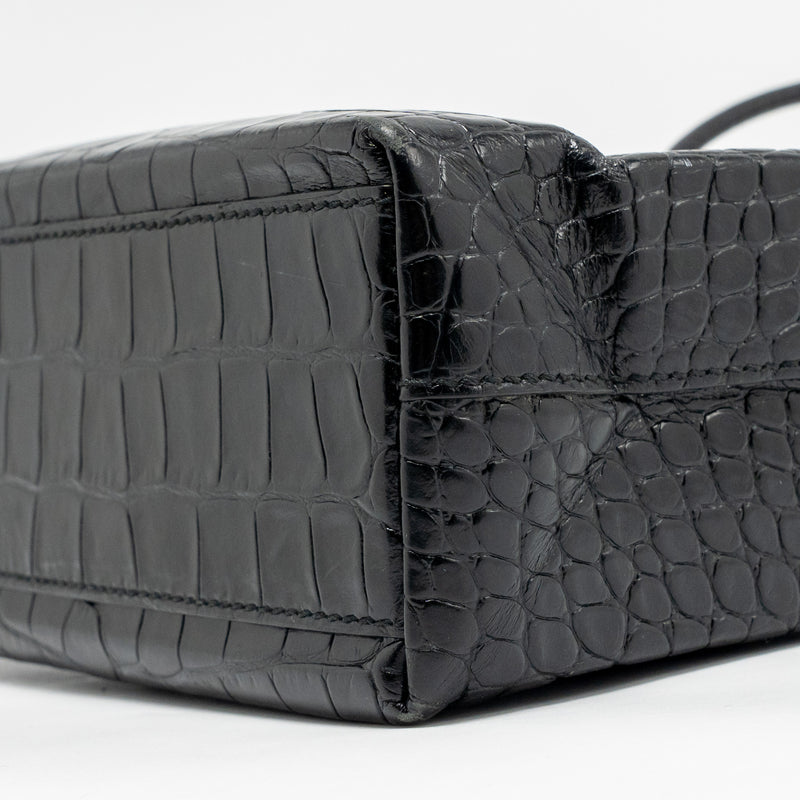 Balenciaga Shopping Tote Bag XXS Croc Embossed Calfskin Black SHW