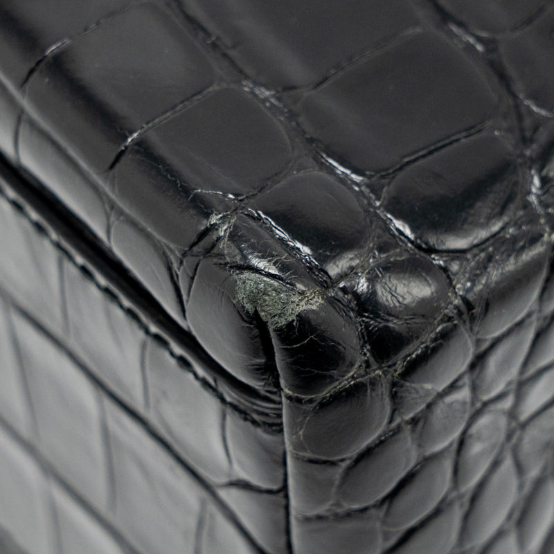 Balenciaga Shopping Tote Bag XXS Croc Embossed Calfskin Black SHW