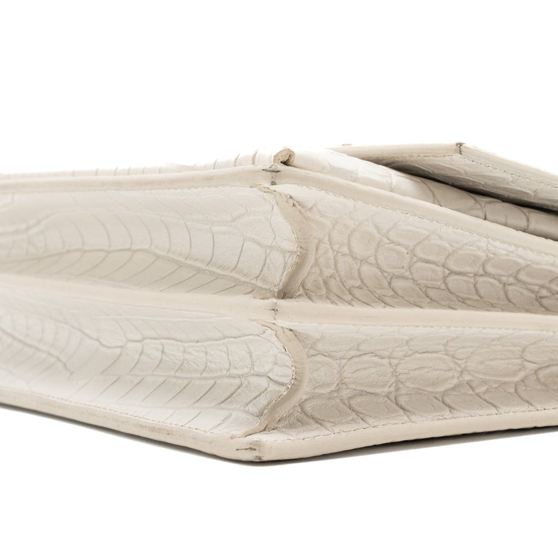 Saint Laurent/YSL Sunset Bag Crocodile embossed White SHW