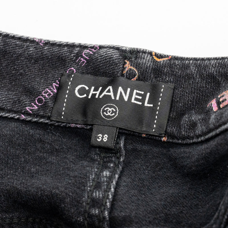 Chanel size 38 22P Letter logo print straight jeans black/Multicolour