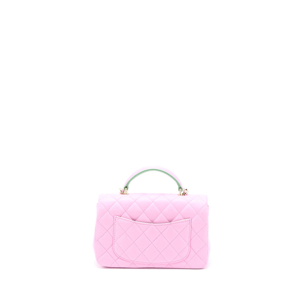 Chanel Top Handle Mini Rectangular Lambskin Pink/Light Green LGHW (Microchip)