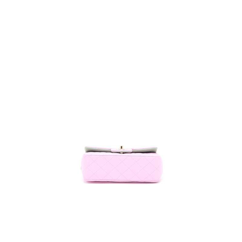 Chanel Top Handle Mini Rectangular Lambskin Pink/Light Green LGHW (Microchip)