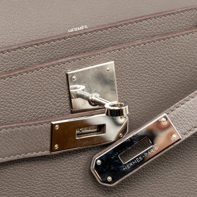 Hermes Pochette Kelly Depeches 25 Evercolor gris Etain SHW stamp Z