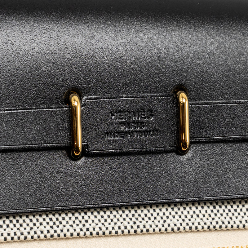 Hermes Herbag Mini Canvas/Hunter Leather Black/Ecru GHW Stamp K