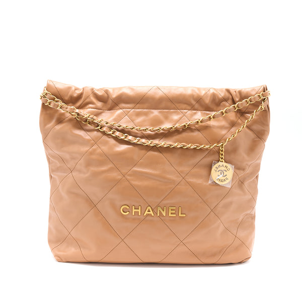 Chanel Medium 22 Bag Shiny Calfskin Caramel GHW (Microchip)