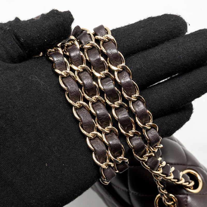 Chanel Small Classic Double Flap Bag Lambskin Dark Brown LGHW (Microchip)