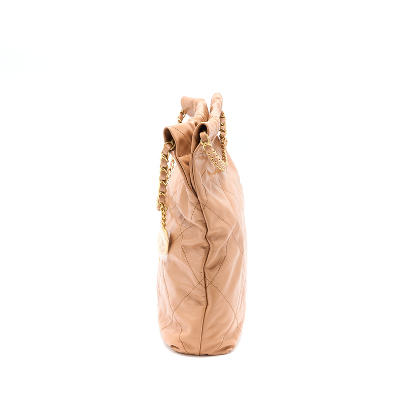 Chanel Medium 22 Bag Shiny Calfskin Caramel GHW (Microchip)